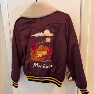 Coach Burgundy Bomber Jacket with Embroidered Design
